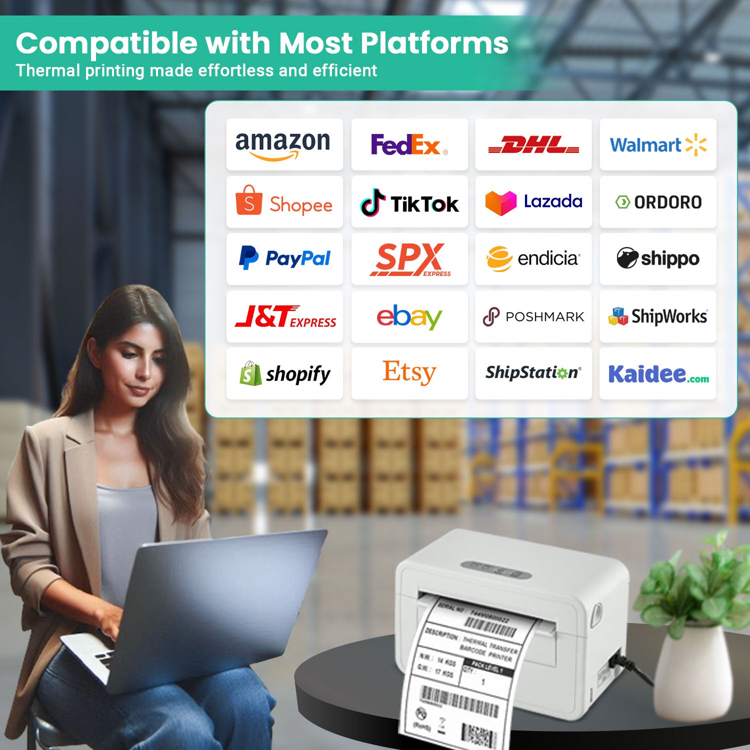 Thermal Printer Bluetooth Waybill Barcode Shipping Label Consignment Note Bluetooth Printer