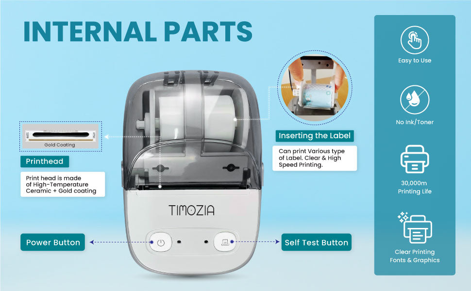 Pencetak Label Thermal, Pencetak Mini Label Bluetooth | Pencetak Pelekat untuk Android/i0S/Windows/Chrom0S