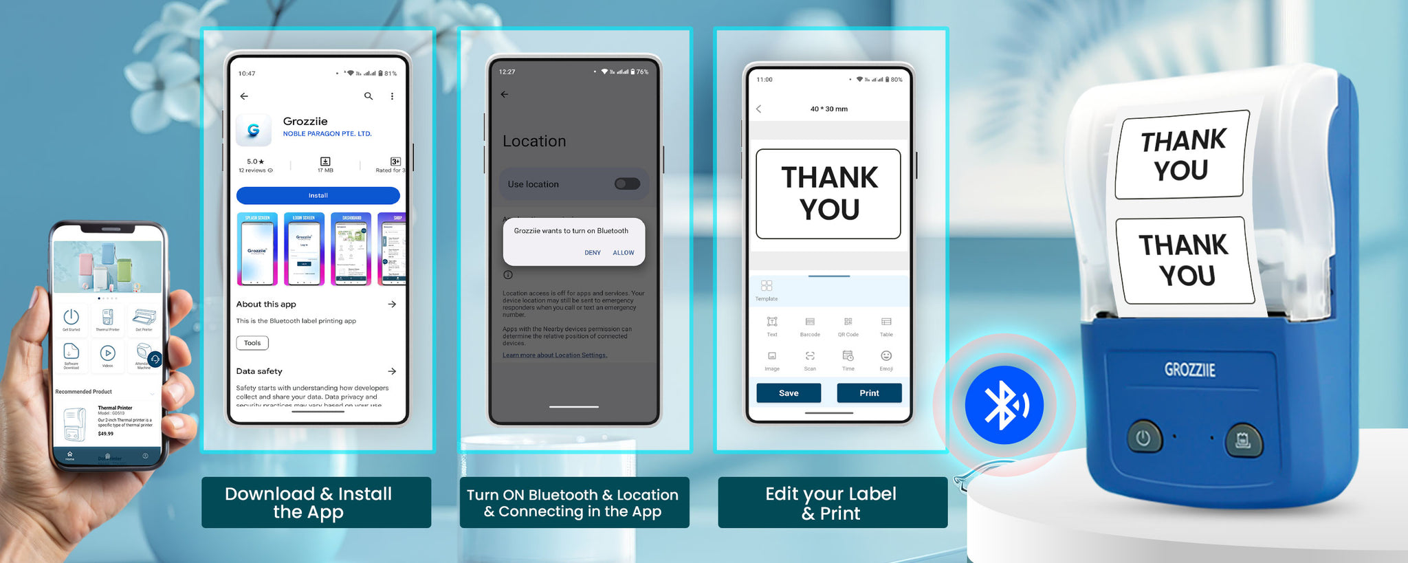 Thermal Label Printer,Bluetooth Mini Label Maker Printer | Price Tag,Sticker Printer for Android/i0S/Windows/Chrom0S
