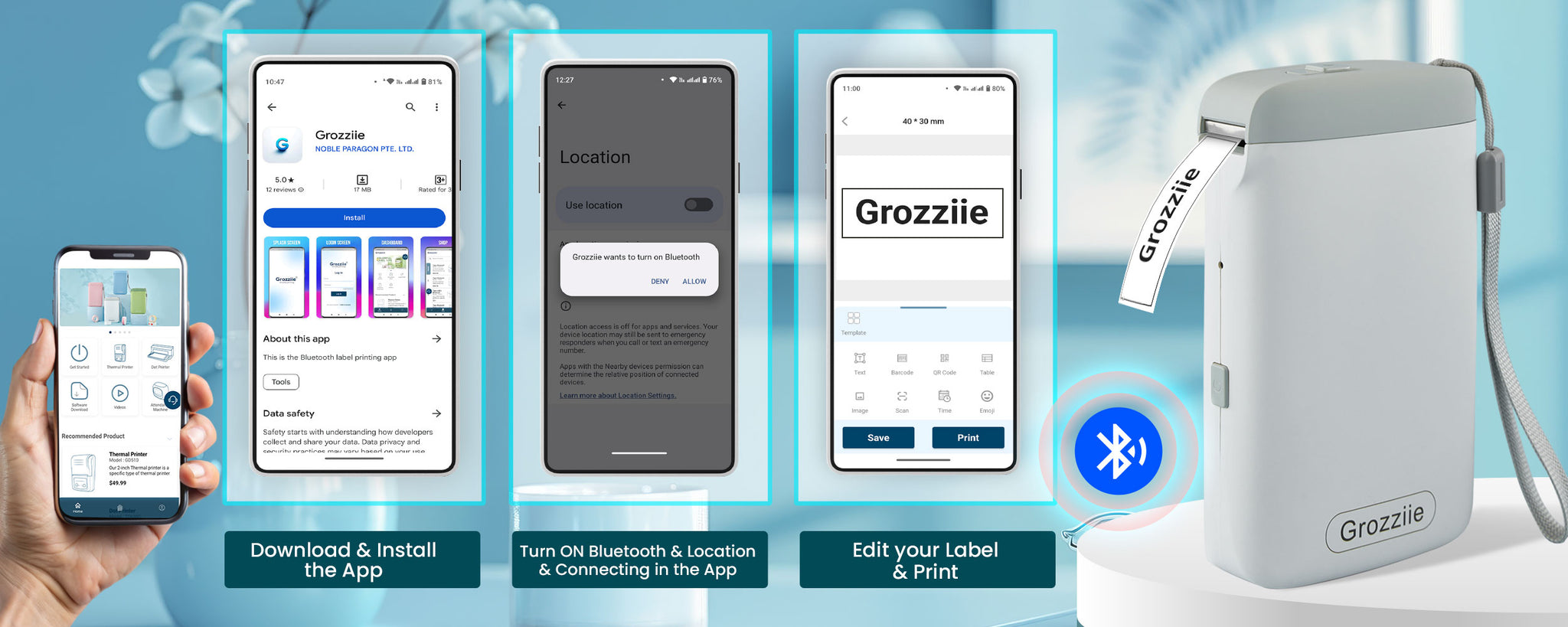 Mini Thermal Label Printer, Portable Bluetooth Thermal Tape Label Printer | Price Tag, Sticker Printer for Android