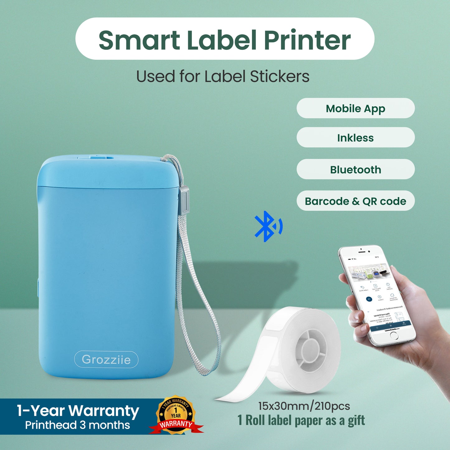 Mini Thermal Label Printer, Portable Bluetooth Thermal Tape Label Printer | Price Tag, Sticker Printer for Android