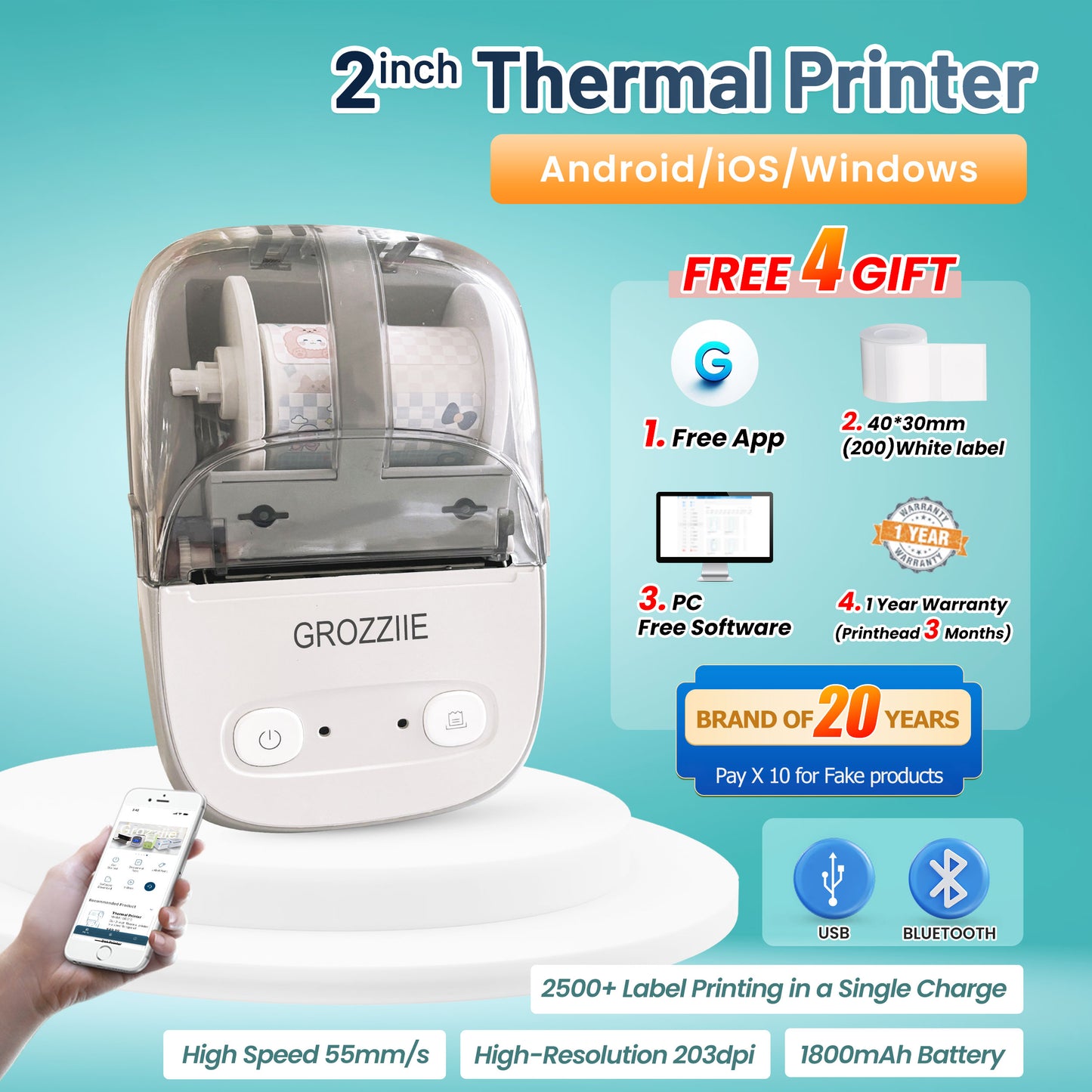 Thermal Label Printer,Bluetooth Mini Label Maker Printer | Price Tag,Sticker Printer for Android/i0S/Windows/Chrom0S