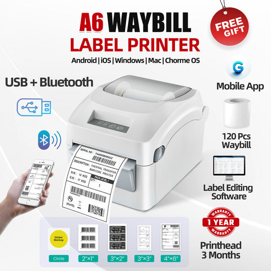 Thermal Printer Bluetooth Waybill Barcode Shipping Label Bluetooth Printer AWB A6 Waybill Sticker