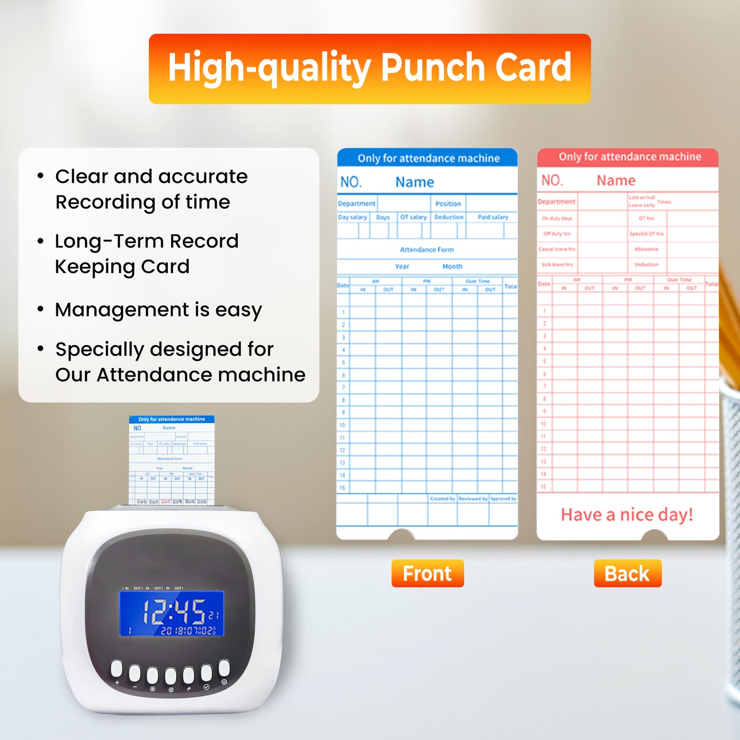 Punch Card, Cardholder, and Dual-Color Ribbon for Accurate Time Tracking Attendance Machine Accessories