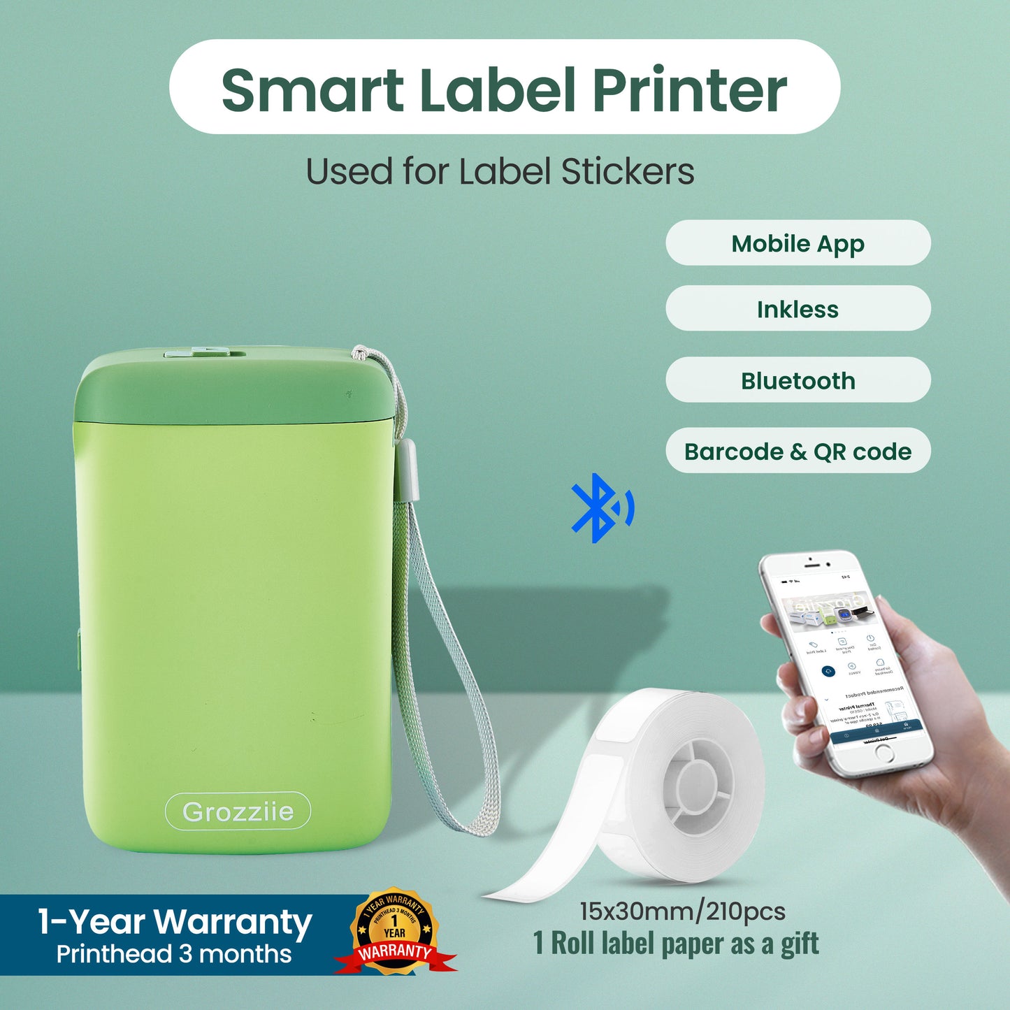 Mini Thermal Label Printer, Portable Bluetooth Thermal Tape Label Printer | Price Tag, Sticker Printer for Android