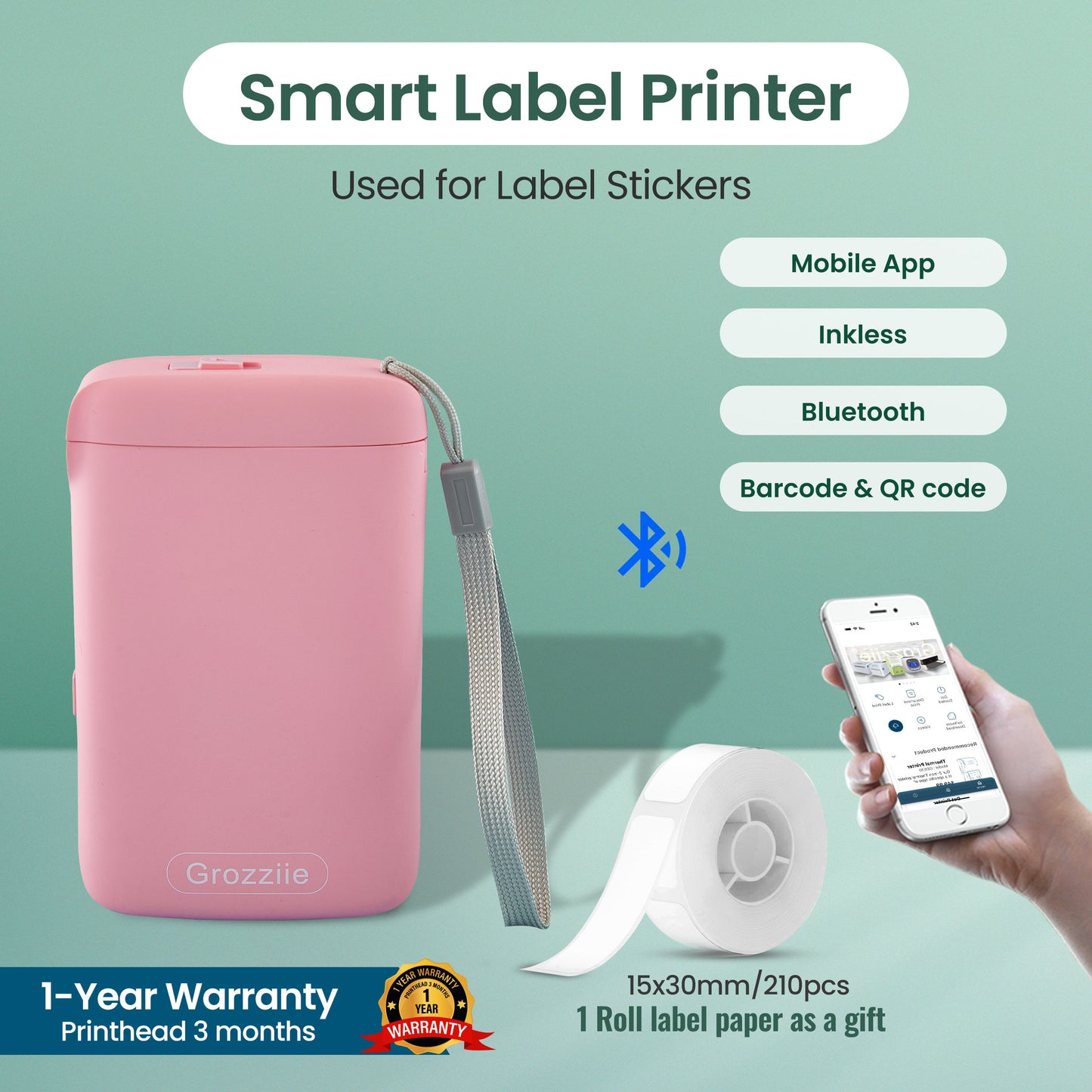 Mini Thermal Label Printer, Portable Bluetooth Thermal Tape Label Printer | Price Tag, Sticker Printer for Android