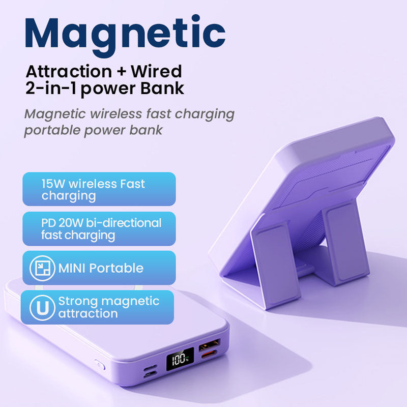 Magnetic Wireless Power Bank - 5000mAh/10000mAh Portable Charger Powerbank with Stand, Fast Charging