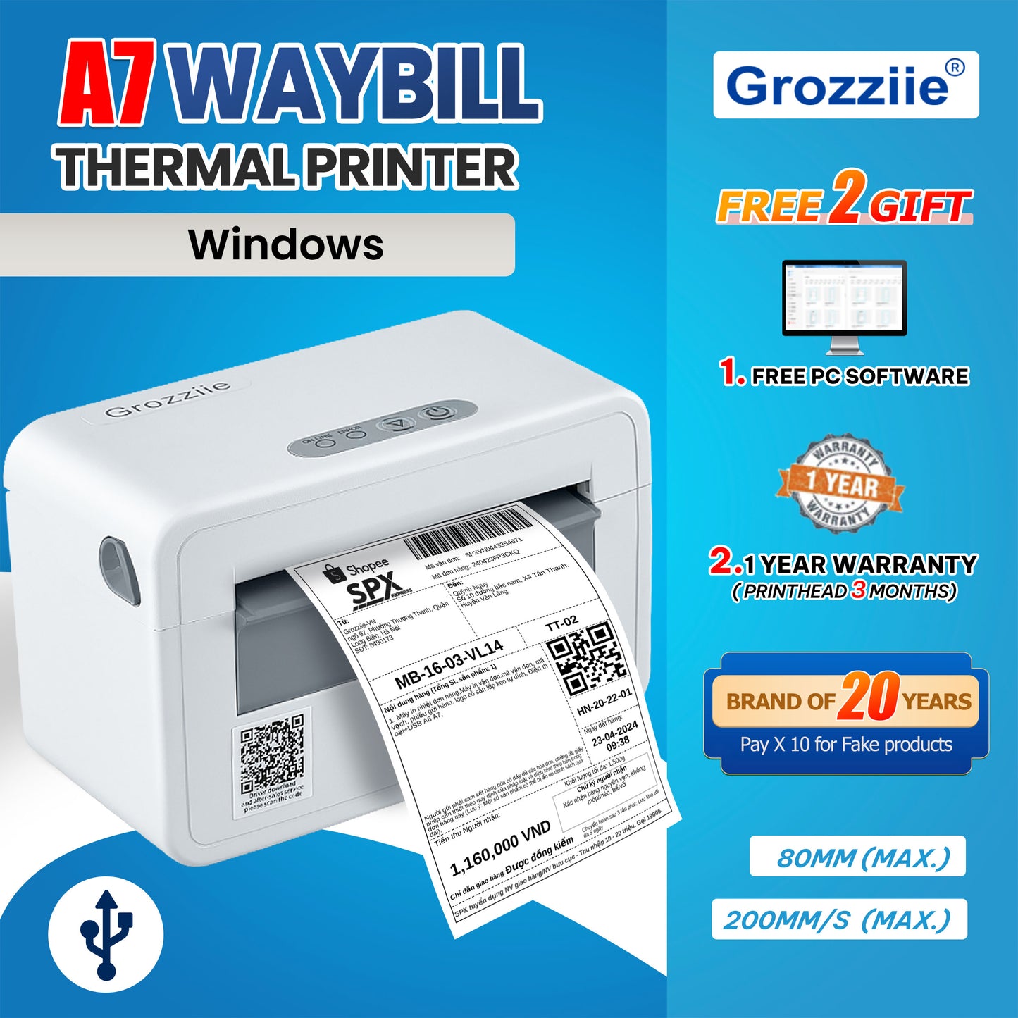 Thermal Printer Bluetooth Waybill Barcode Shipping Label Consignment Note Bluetooth Printer