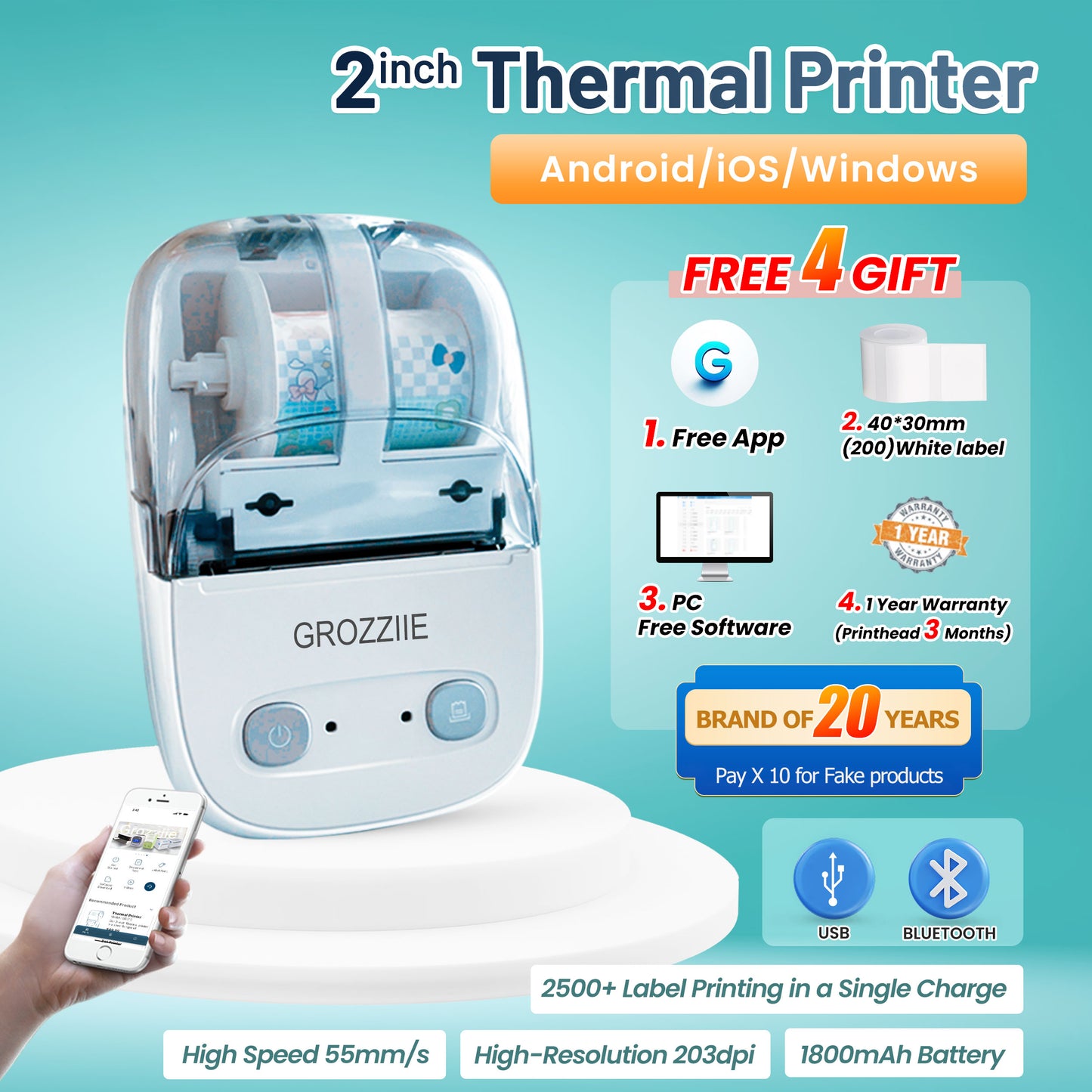 Thermal Label Printer,Bluetooth Mini Label Maker Printer | Price Tag,Sticker Printer for Android/i0S/Windows/Chrom0S