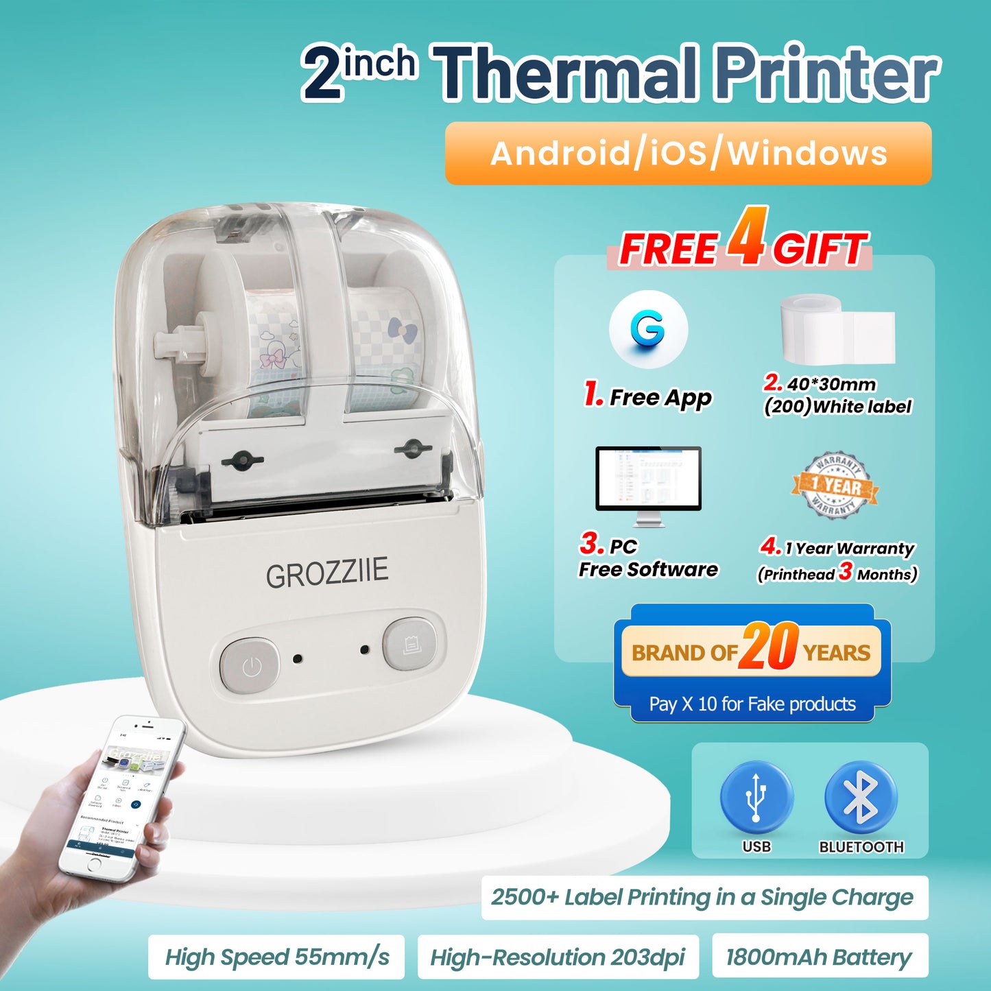 Thermal Label Printer,Bluetooth Mini Label Maker Printer | Price Tag,Sticker Printer for Android/i0S/Windows/Chrom0S