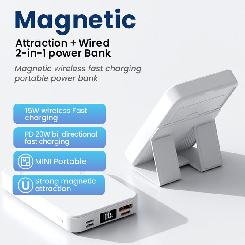 Magnetic Wireless Power Bank - 5000mAh/10000mAh Portable Charger Powerbank with Stand, Fast Charging