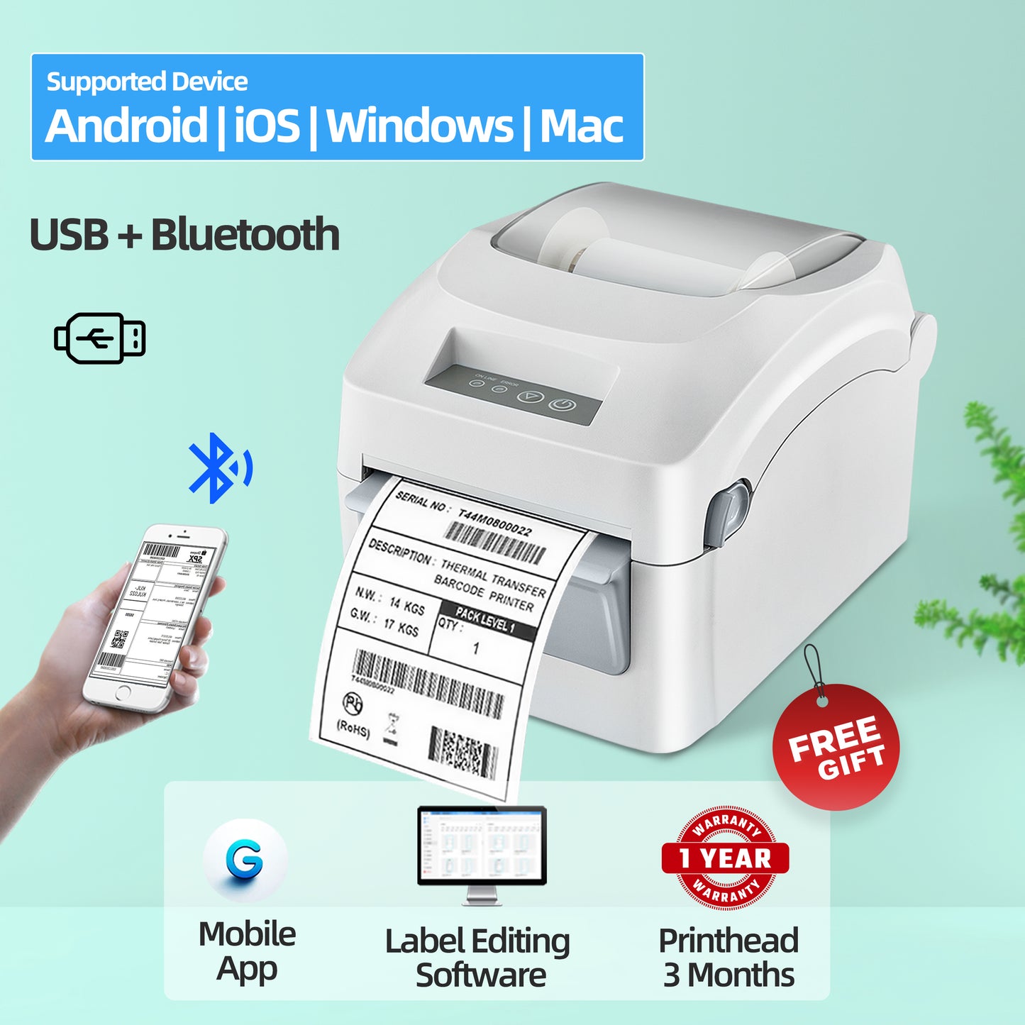 Thermal Printer Bluetooth Waybill Barcode Shipping Label Bluetooth Printer AWB A6 Waybill Sticker